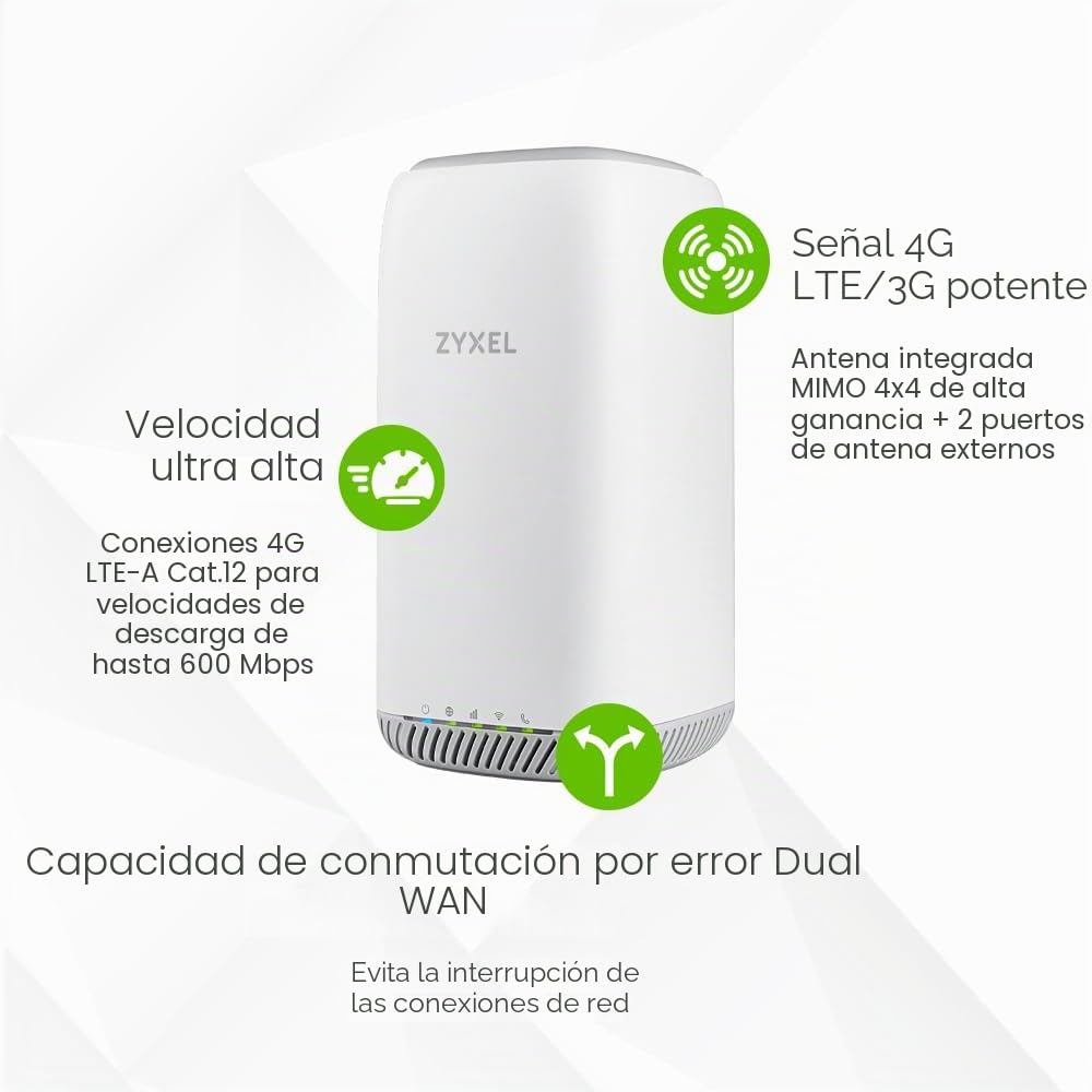 Zyxel Router WiFi para Interiores LTE-A 4G | Comparta WiFi de Banda Dual con 64 Dispositivos | Compatible con VoIP/Volte | Desbloqueado | No Necesita configuración [LTE5398-M904]