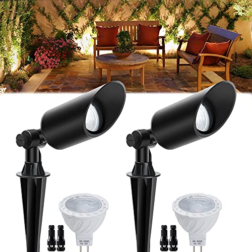 Landscape Lighting 12V 6W Low Voltage Landscape Lights Waterproof For Yard Lawn Patio Garden With 3000K Warm White Mr16 Led Bulb, Cast-Aluminum Led Landscape Spotlights With Abs Ground Stake (2 Pack) #TOP17