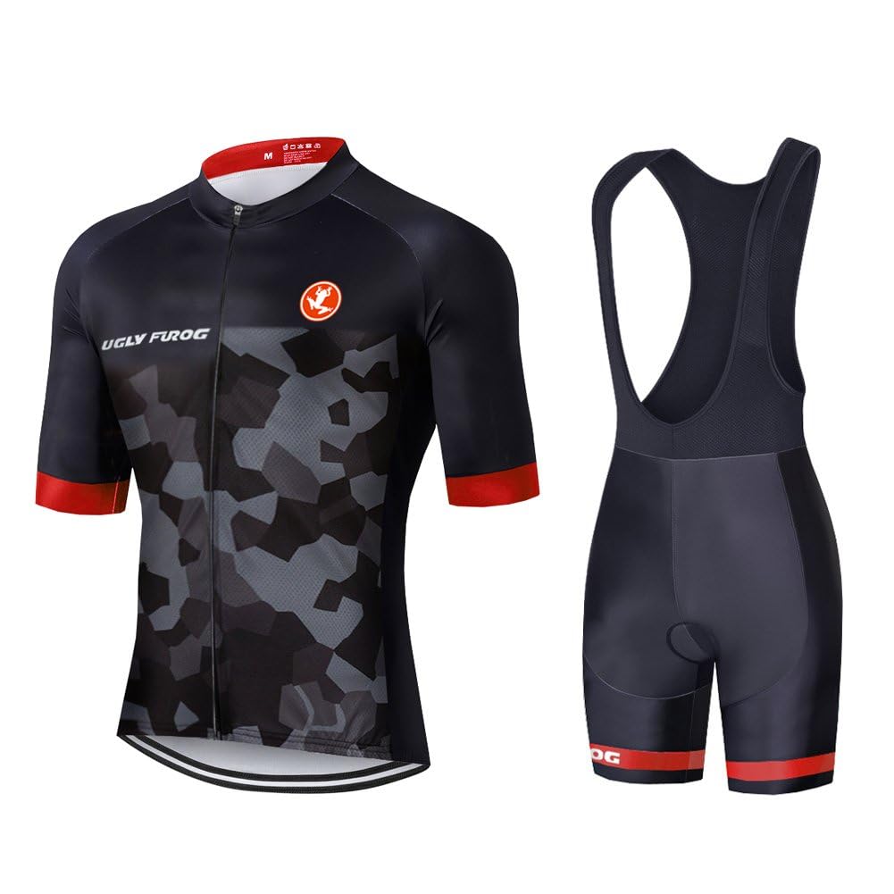 UGLY FROG Anzüge Trikots Herren Fahrradtrikot, kurzärmliges Set mit 20D-Gel-gepolsterten Shorts, Fahrradbekleidung Set für Mountainbikes