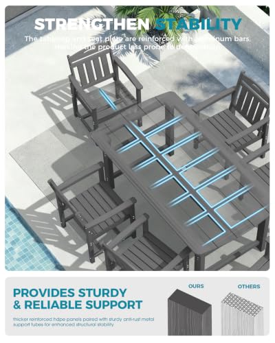 Image of Ciokea HDPE Outdoor Dining Set of 6, Patio Table and Chairs Sets, Grey