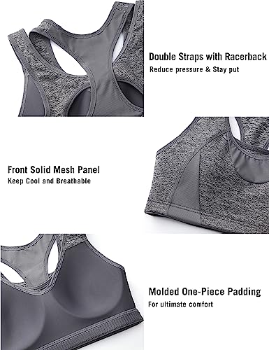 Image of SYROKAN Women's Double Straps Racerback Sports Bra | High Impact, Mesh Racerback, One-Piece Molded Cups, Wireless, Front Mesh Panel, Full Coverage