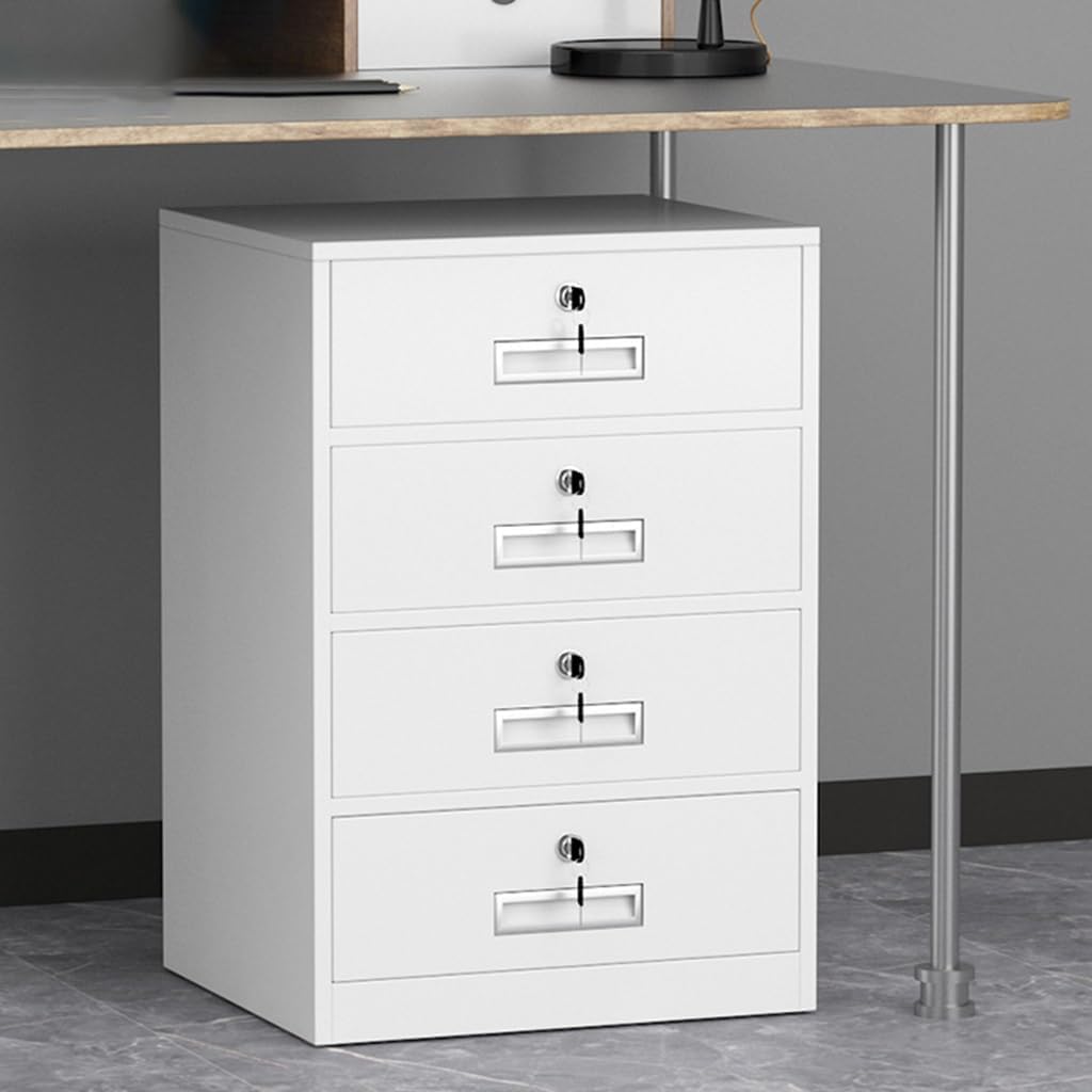 SaryEdge 4Drawer Metal Storage Cabinet with LockVertical Filing Cabinet for Home Office Narrow Steel Filing Solution for Secure Document nization Under Desk,White