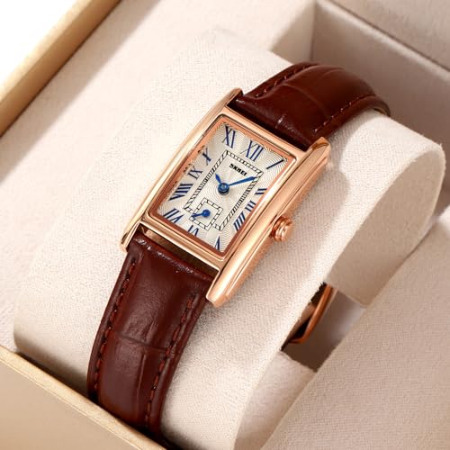 Image of Quartz Watch for Women, Lady Stylish Square Dress Watch with Leather Strap and Sapphire Crown