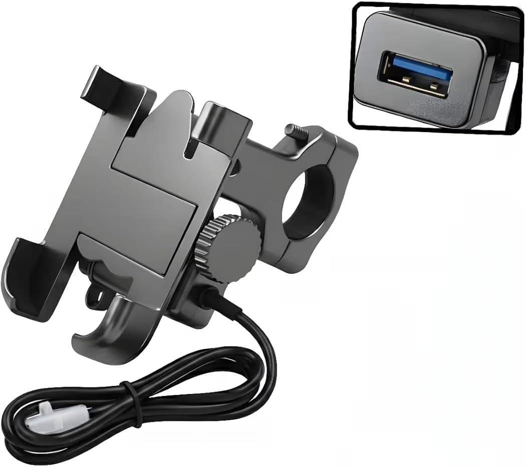 Bike Mobile Holder with USB Charging Cable, Premium Metal Body, Locking Slide Arms, for Motorcycle, Scooter and Bicycle Handlebars-image-17