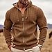 Mens Waffle Long Sleeve Hoodies Fashion Full Zip Up Drawstring Hooded Sweatshirts Fall Casual Loose Athletic Jackets Brown