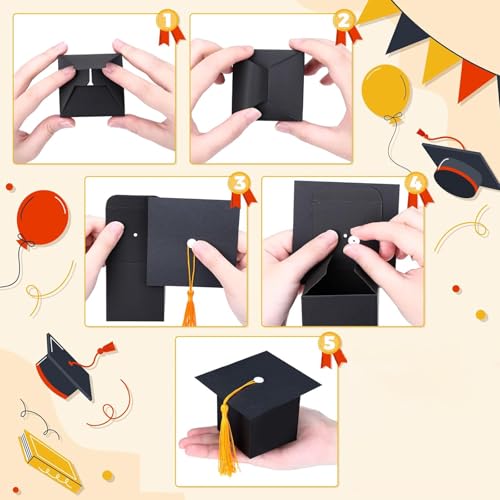 26 Stück Graduation Deko Candy Box Doktorhut Geschenkbox Schwarz Mit Gold Quasten, Abschluss Geschenk Schüler Süßigkeitenbox Für Abschlussfeier Abitur Bachelor Master Party
