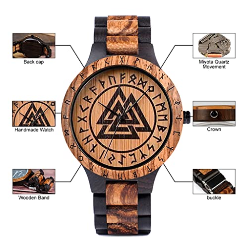 Montre Viking Valknut gravée à la main en bois de bambou