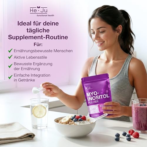 Myo-Inositol Pulver 250 g, 100% reines Inositol, hochdosiert 4000 mg pro Portion, vegan & geschmacksneutral, inkl. Dosierlöffel