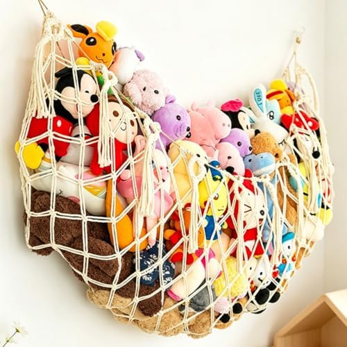 Woven Stuffed Animal Hammock Organizer Cotton Rope Wall Storage Net for Nursery and Playroom Wall Decor Accent Toy Hammock Organizer Stuffed Animal Storage Net Plush Holder Nursery Decor Playroom Rope - 4