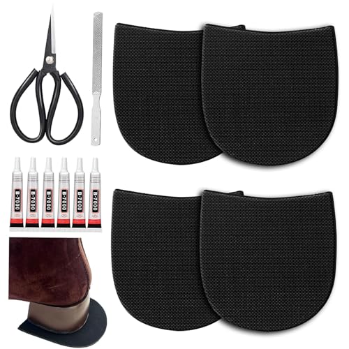 XIFEILOL Large SizeRubber Shoe Heel Repair Pads 4mm Thick with Scissors Sanding Tools & Glue for Mens & Womens Boots Formal Shoes 2 Pairs Black
