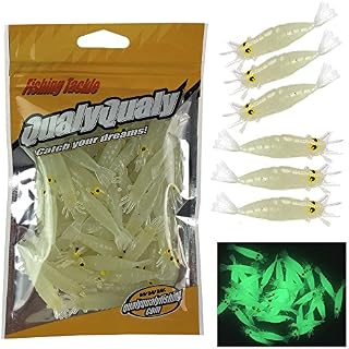 QualyQualy 1.7in Fishing Soft Lures Artificial Bait Luminous Glow Shrimp Grub Worms Lure
