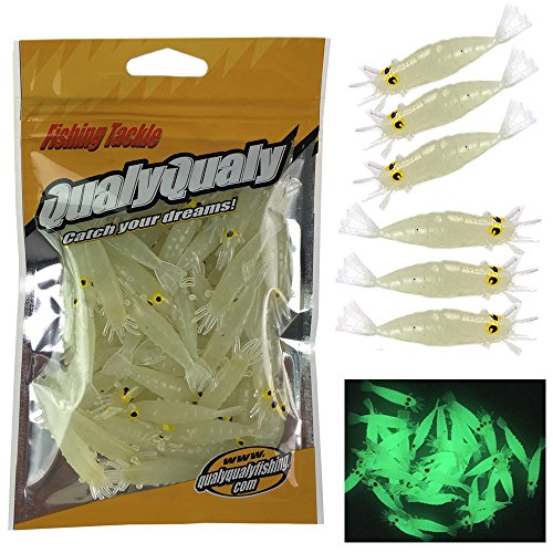 QualyQualy 1.7in Fishing Soft Lures Artificial Bait Luminous Glow Shrimp Grub Worms Lure