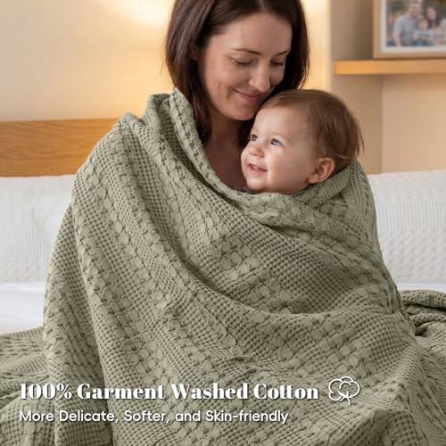 Image of PHF 100% Cotton Waffle Blanket Twin Size for College Dorm, Lightweight Breathable and Soft for Summer, Luxury Aesthetic Waffle Weave Blanket for Bed & Gifts for Women, 66 inchx90 inch, Dusty Sage