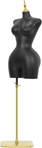 Miniatura 5 de Maniquí femenino negro en forma de torso, altura ajustable de 68" a 92", maniquí para vestido con base de metal, adecuado para exhibir ropa y joyería