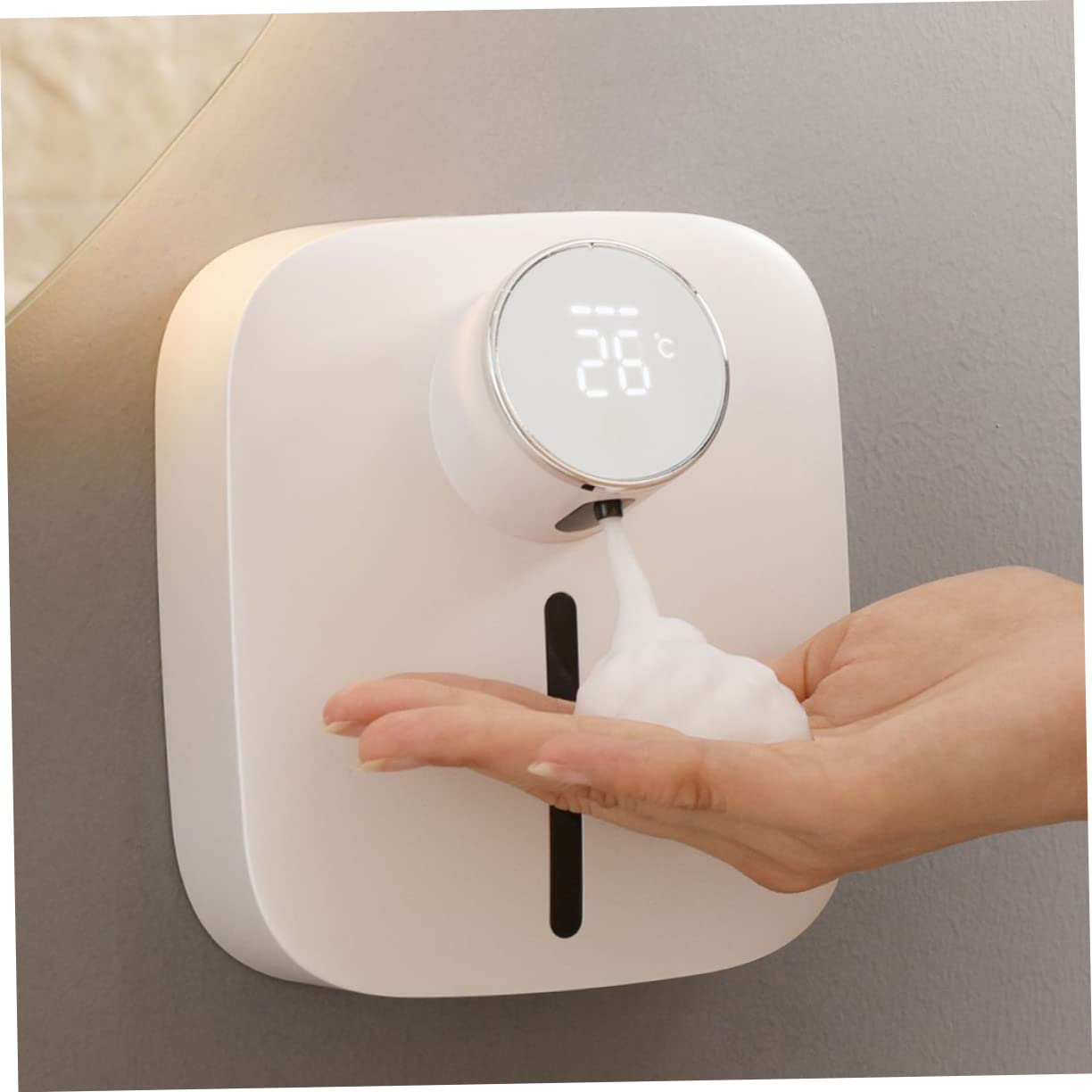 HOMSFOU Automatischer Seifenspender Kleiner Seifenspender Wiederaufladbarer Wandmontierter Schaumspender Schaumseife Berührungslos Wandseifenspender USB X101 Weiß Abs