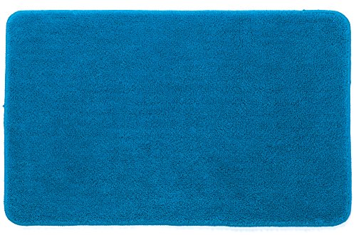 Spirella Badteppich Badematte Duschvorleger Hochflor | flauschig | rutschhemmend | geeignet für Fußbodenheizung | 50x80 cm | Blau, Polyester, Blue, 50x80x1.2 cm