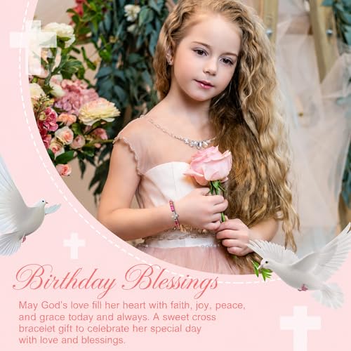 Image of Adjustable Colorful Cross Bracelet Gift Box Set for Girls | White cross, scripture card for baptism first communion confirmation Easter Christmas birthday