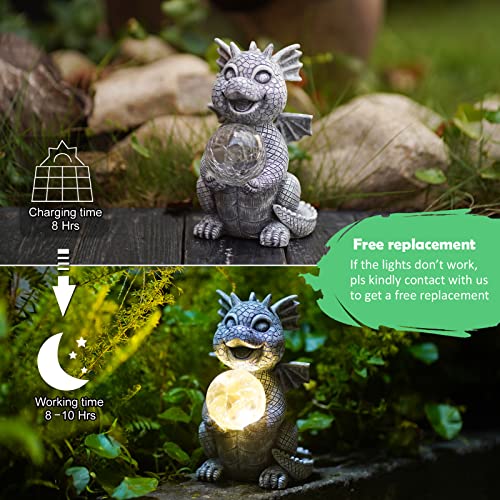 Qeeman Garden Dragon Statue Solar Powered Led Lights- Adorable Dragon Decoration With Gazing Ball For Garden Yard, Lawn- Gifts For Women Christmas/Mother’s Day #TOP4