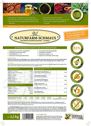 Bellfor Naturfarm-Schmaus Hypoallergenes Getreidefreies Hundetrockenfutter mit Insekten mit hoher Verdaulichkeit ohne tierische Nebenerzeugnisse 2,5 kg