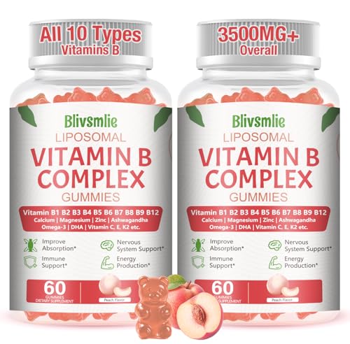 Blivsmlie 33-in-1 Liposomal Vitamin B Complex Gummies - B1 B2 B3 B4 B5 B6 B7 B8 B9 B12 Vitamin C D3 K2 Calcium Magnesium Zinc for Energy Brain Immune Skin Support & Heart Support
