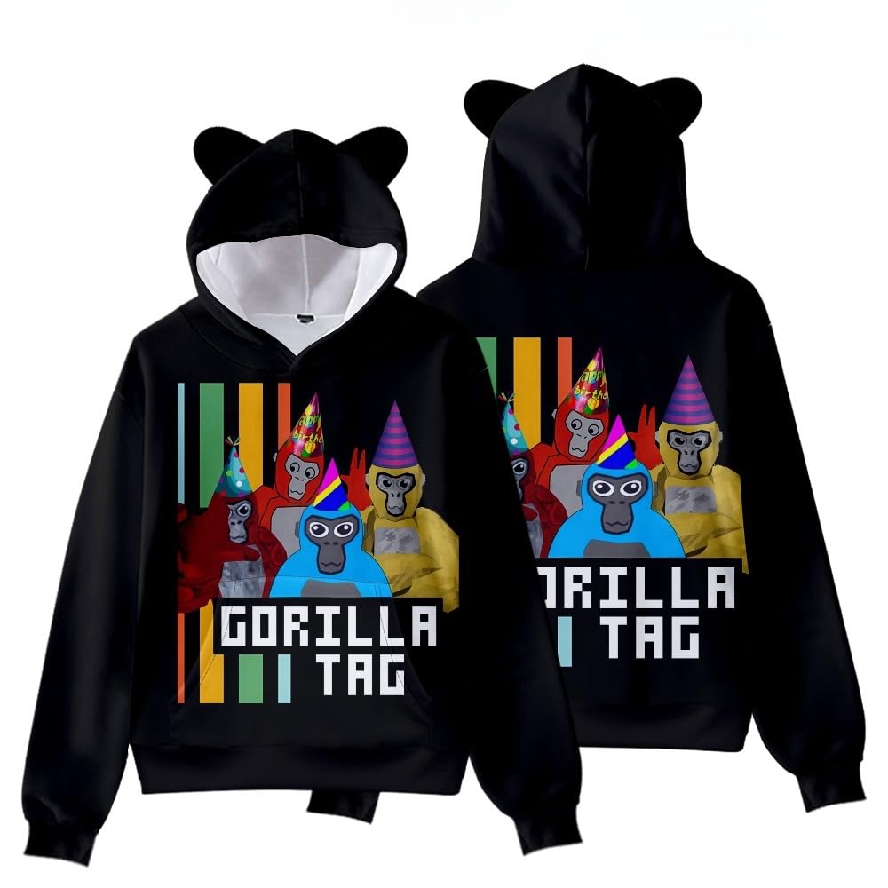 CLJKU Kids Gorilla Tag Character Group Cat Ear Hoodie Boys Gorilla Tag 3D Figure Printed Sweatshirt for Fans Gift (D,9-10years)