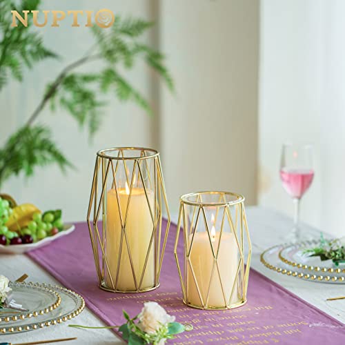 NUPTIO Gold Geometric Hurricane Glass Candle Holders, Set of 2 by NUPTIO - Image 6