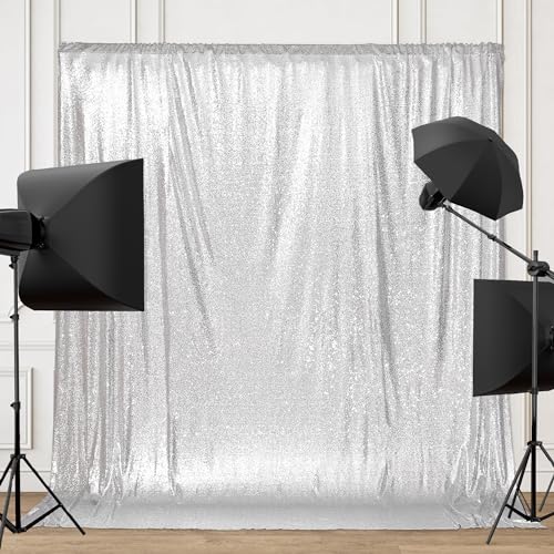 Image of PartyDelight Silver Sequin Backdrop 6x8ft 4 Inch Rod Pocket | 3mm stitched silver sequins on mesh backing with 4 inch rod pocket for full body photos ceremony arches party walls and stage