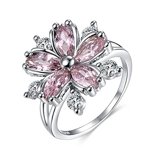 ZHDXW Versprechen Ringe Zirkonia Ring Stilvolle Kristall Ehering Brillante Strass Blume Ring Jubiläum Braut Ring Geschenk,rosa Nr.8 Cover