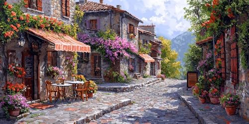 5D Diamond Painting Maisons | Kit Anti-Stress Complet Perles Rondes Toile XXL