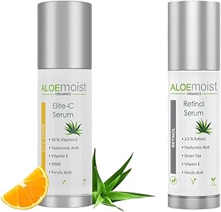 Elite Vitamin C Serum for Face with Hyaluronic Acid and Aloemoist 2.5% Retinol Serum for Face