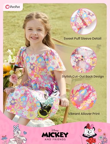 Image of Disney Stitch Minnie Frozen Elsa Princess Girls Backless Dress Off Shoulder /Short Sleeve Cinched Waist Kids Clothes Ages 2-13