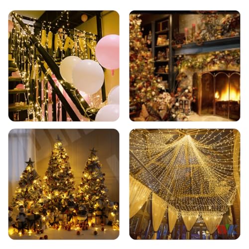 kit 1 ou 3 un Cordão 10m 100 leds(80 Fixo 20 Strobo) Interno Casa Com Conector M/F (1, Branco Quente