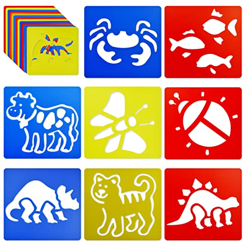 Yetoome 24 Pieces Stencils For Kids 5.9 X 5.5 Inches Drawing Stencils Chalk Stencils Large Washable Animal Themed Primary Shape Template For Kids Toddlers Preschooler (Animal Style) #TOP4
