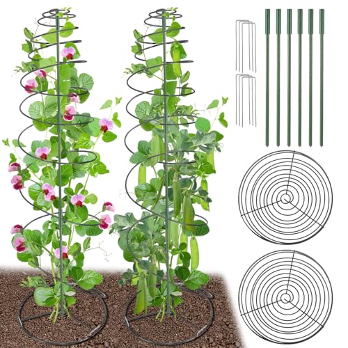 Pea Trellis Green Bean Trellis for Garden - 2 Pack Sugar Snap Tower Stretchable to 50in with Poles,...