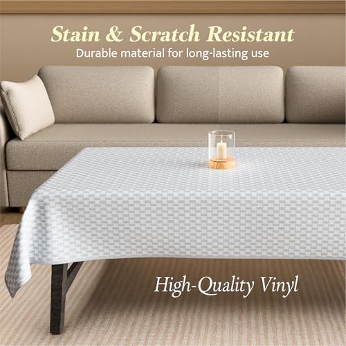 Image of Kuber Industries 36x54 Inch Vinyl 4 Seater Table Cover Cloth | Multipurpose Rectangle Dining Table Cover /Cloth for Party and Events | Lining - Silver