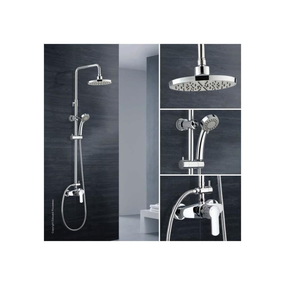 Edouard Rousseau Combidouche Shenti, 3 Jets, Tête de Douche Orientable, Bras Télescopique Rotatif Flexible 1,50 m, Chromé