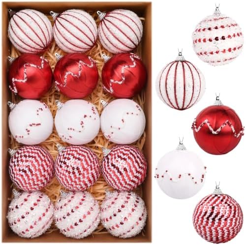 TranquilBliss Christmas Ball Ornaments 15PCS 3.14in Hanging Decor...
