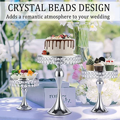 Bstkey Set Of 3, Crystal Wedding Cake Stands Set, Silver Round Metal Cupcake Stand Dessert Stand, Cake Display Stand With Mirror Top Plate For Parties Birthday Baking Party Baby Showers (8+10+12 Inch) #TOP5