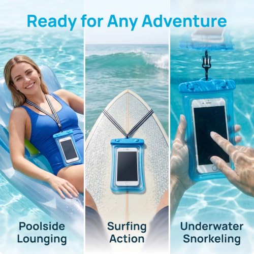 2 pack IPX8 Floating Waterproof Phone Pouch with Airbag Touchscreen Dry Bag-Blue