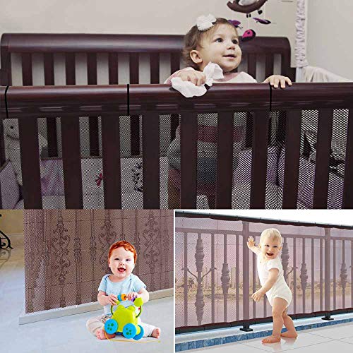 Child Proofing Banister Guard Net, Durable Baby Proofing Stairs Rail Safety Net, 10ft Lx2.5ft H Outdoor Balcony and Indoor Stair Railing Safety Mesh (Brown) - Thumbnail 2