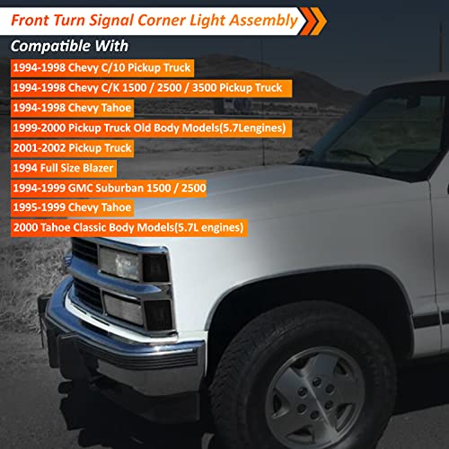 Bestview Front Turn Signal Corner Light Assembly, Upper Lower Side Marker Reflector Lamp, Chrome Housing Smoked Lens Compatible With Chevy C/K 10 Pickup Truck 1500 2500 3500 1994-1998 Tahoe 1995-1999 #TOP1