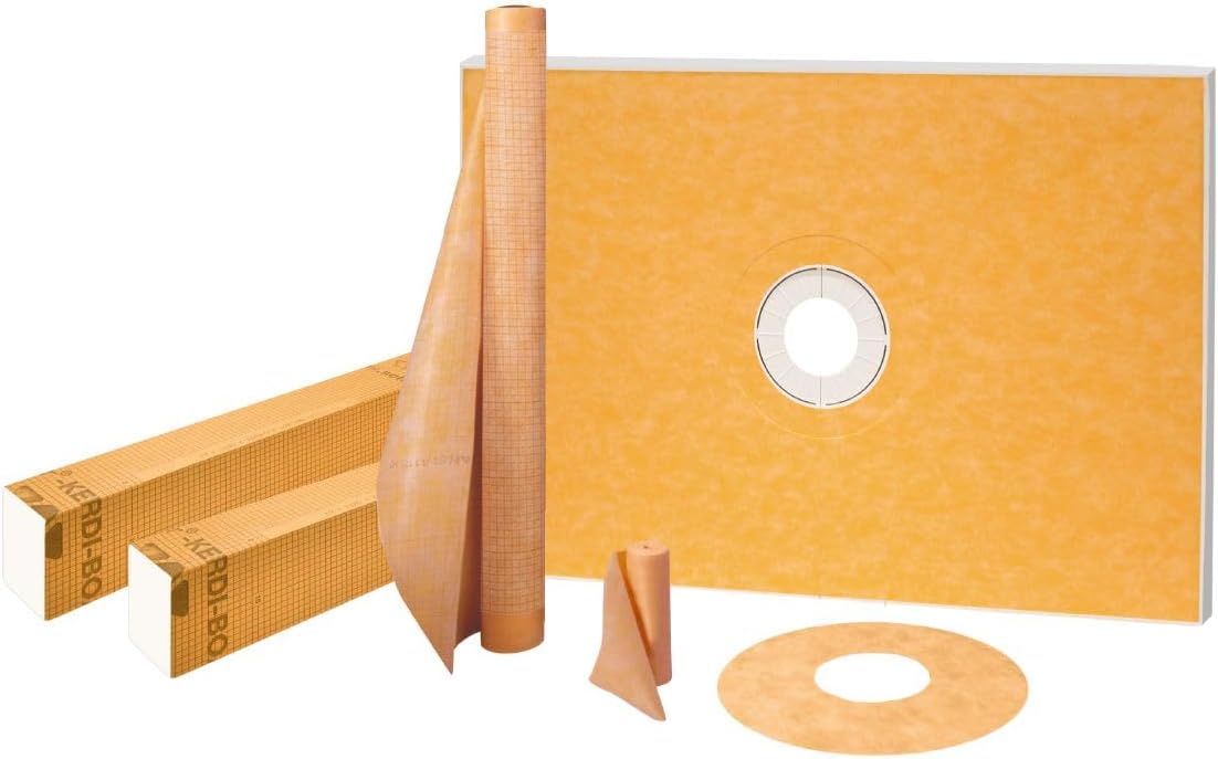 Schluter Kerdi Shower Kit with Shower Tray, Curb, Waterproofing Membrane, Strips & Seals - 38" x 60" Tray Size, Center Outlet Position - KSK9651525
