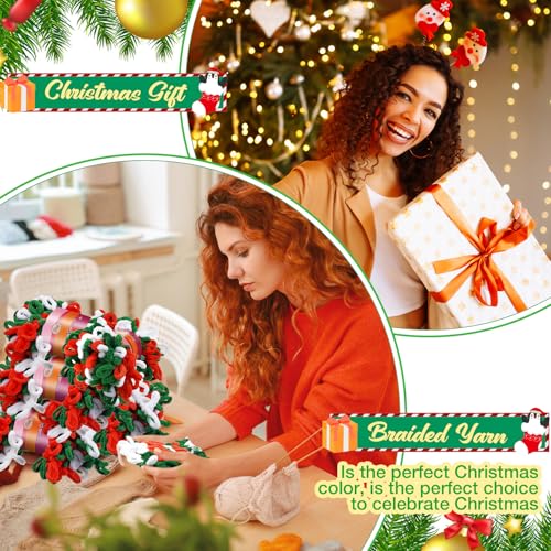 Image of Threlaco 6 Skeins Christmas Loop Yarn Finger Loops Yarn Bulk Soft Chunky Yarns 600 g for Christmas Yarns Beginners Knitting No Needles or Hooks Crochet Gift Craft (Red, White, Green)