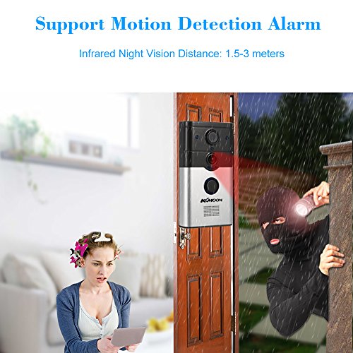 VOOCHIE Suporte para campainha sem fio 720P Visualização de telefone Gravar instantâneo Visão noturn