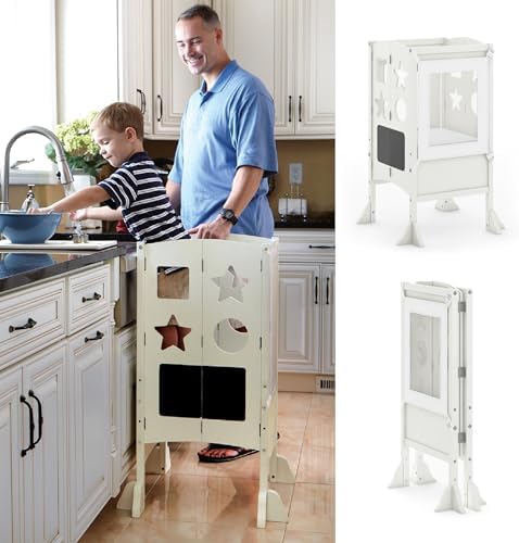 Guidecraft Classic Kitchen Helper® Stool - Ivory: Foldable Toddle...