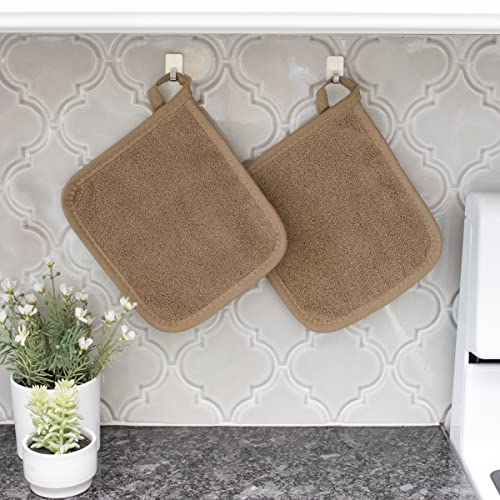 Ritz Premium Terry Pot Holders & Hot Pads Without Pocket (2-Pack), 8.5"X8.25", High Heat Resistance, 100% Cotton, Mocha #TOP4