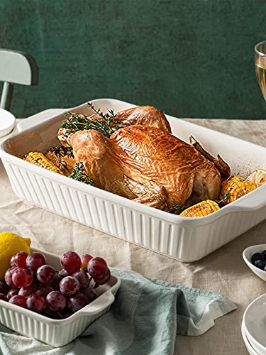 Dowan Casserole Dishes For Oven, Ceramic Baking Dishes For Oven Set Of 3, Lasagna Pan Deep, Baking Pan Set Rectangular Casserole Dish Set With Handles For Baking, White (15.6''/12.2''/8.9'') #TOP2