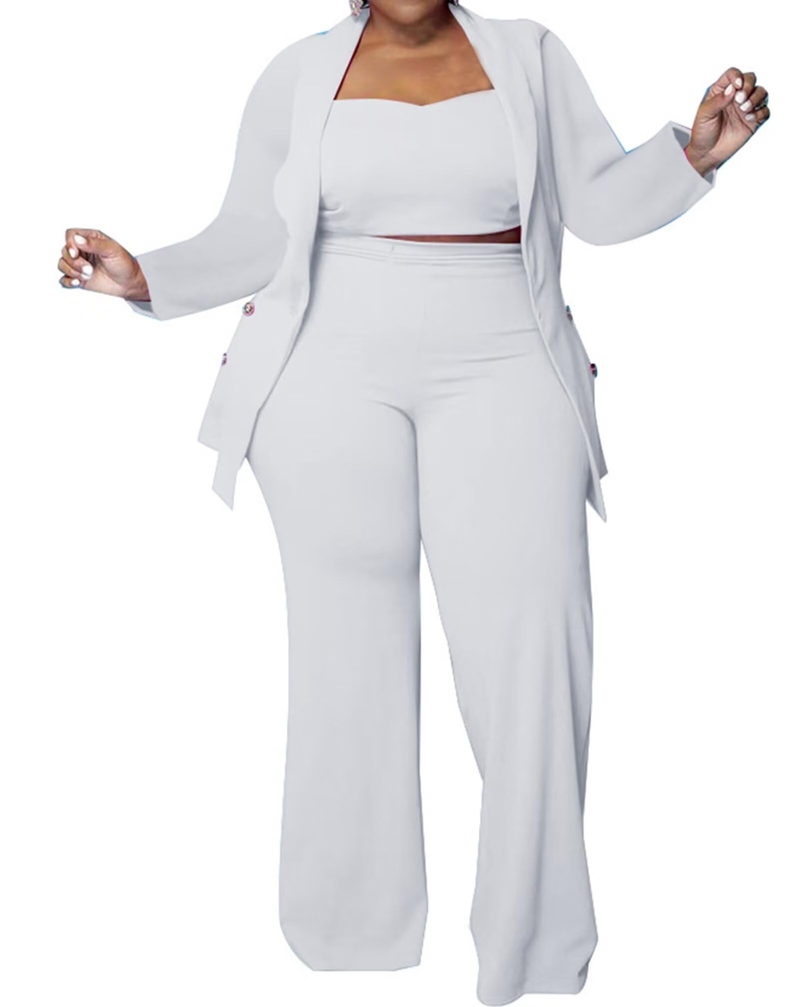 Ensemble 3 pièces tailleur fluide blazer manches longues costume chic travail - 8