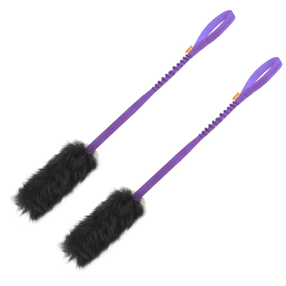 HOWGO Juguete de cuerda para perro, perro Bungee Chaser 100% piel de oveja, juguete de tirón con olor a oveja para todas las razas (morado, largo (sin bola), paquete de 2 unidades