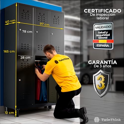 Miniatura 3 de Twinthink Taquillas Vestuario. 180 X 97 X 40 Cm Taquillas Metalicas De 6 Puertas Taquilla Metalica Con Llave Taquillas Vestuario Metalicas 1, Negro